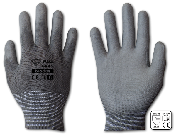 Перчатки защитные PURE GRAY полиуретан, размер 8, блистер, RWPGY8